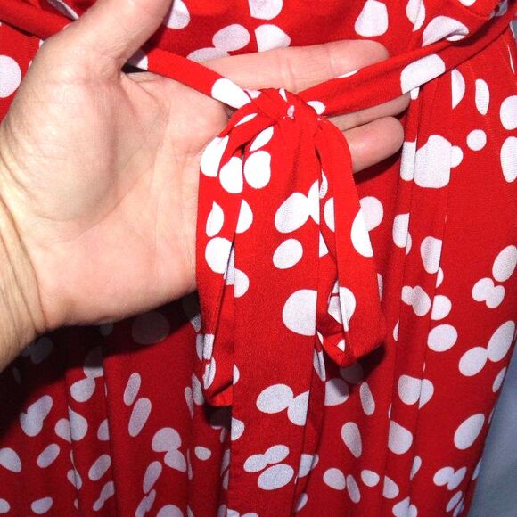 GLAMOUR Dress, 8, Red, White Ditzy Polka dots, Sleeveless, Sash belt, VINTAGE - Picture 5 of 13